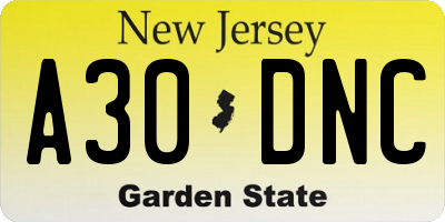 NJ license plate A30DNC