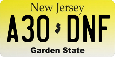NJ license plate A30DNF