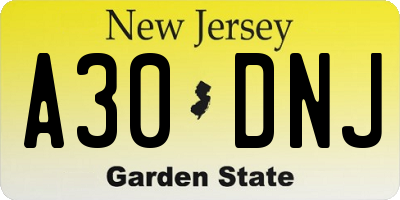 NJ license plate A30DNJ
