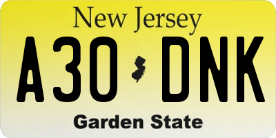NJ license plate A30DNK
