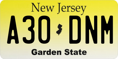 NJ license plate A30DNM