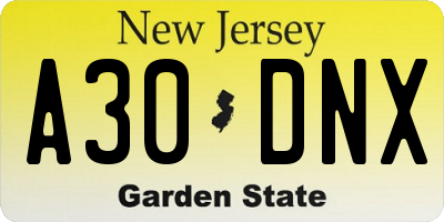 NJ license plate A30DNX