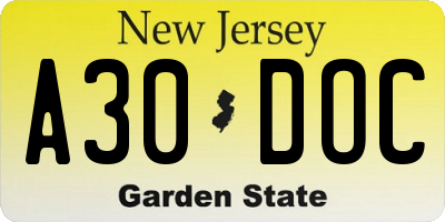 NJ license plate A30DOC