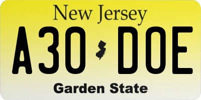 NJ license plate A30DOE