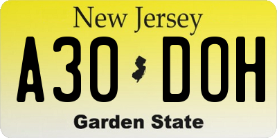NJ license plate A30DOH