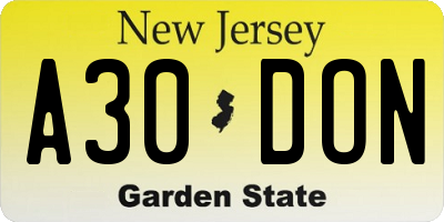 NJ license plate A30DON
