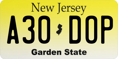 NJ license plate A30DOP
