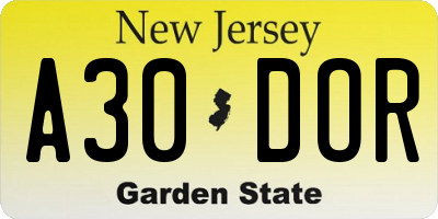 NJ license plate A30DOR