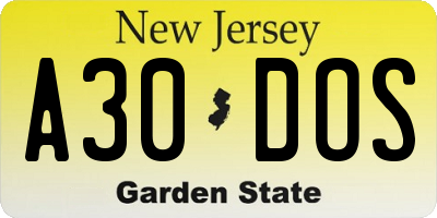 NJ license plate A30DOS