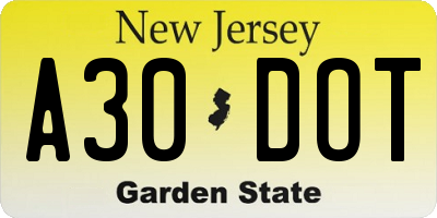 NJ license plate A30DOT