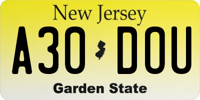 NJ license plate A30DOU