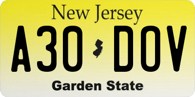 NJ license plate A30DOV
