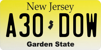 NJ license plate A30DOW