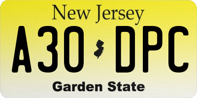 NJ license plate A30DPC