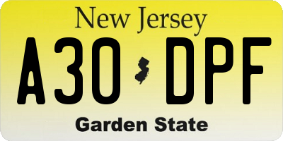 NJ license plate A30DPF