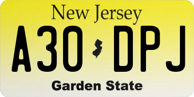 NJ license plate A30DPJ