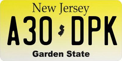 NJ license plate A30DPK