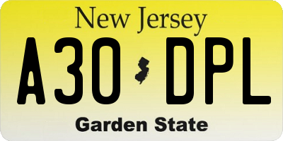 NJ license plate A30DPL