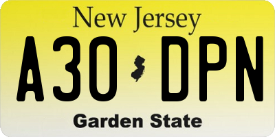 NJ license plate A30DPN