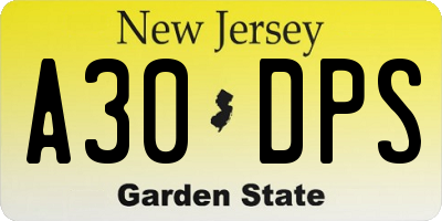 NJ license plate A30DPS
