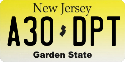 NJ license plate A30DPT