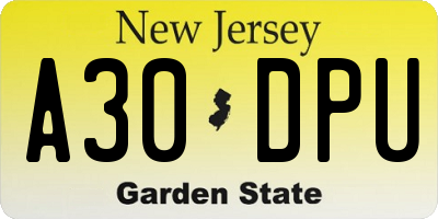 NJ license plate A30DPU
