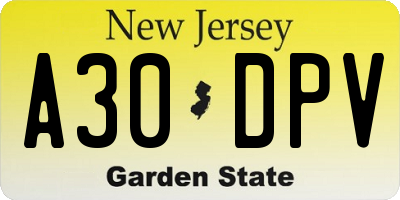 NJ license plate A30DPV