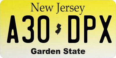 NJ license plate A30DPX