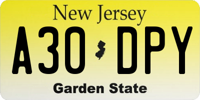 NJ license plate A30DPY