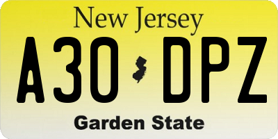 NJ license plate A30DPZ