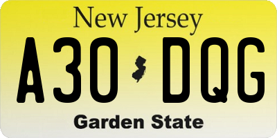NJ license plate A30DQG