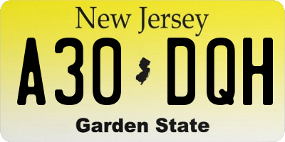 NJ license plate A30DQH