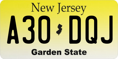 NJ license plate A30DQJ