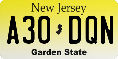 NJ license plate A30DQN