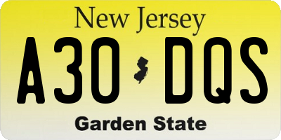 NJ license plate A30DQS