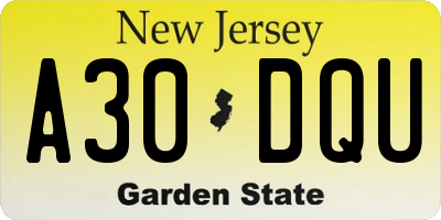 NJ license plate A30DQU