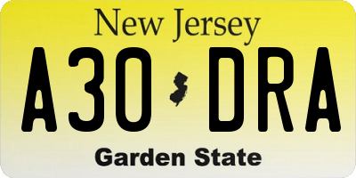 NJ license plate A30DRA