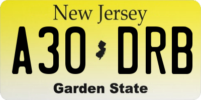 NJ license plate A30DRB