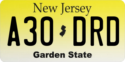 NJ license plate A30DRD