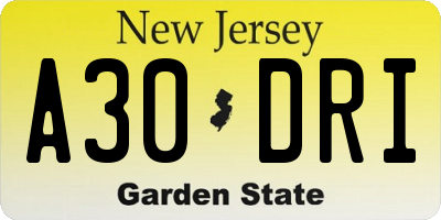 NJ license plate A30DRI