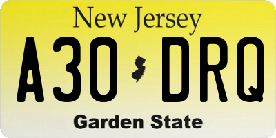 NJ license plate A30DRQ