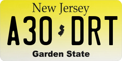 NJ license plate A30DRT