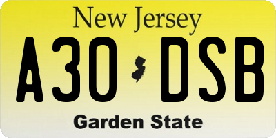 NJ license plate A30DSB