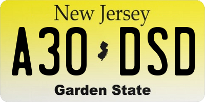 NJ license plate A30DSD