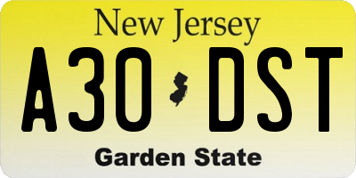 NJ license plate A30DST