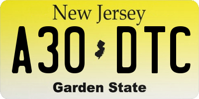NJ license plate A30DTC