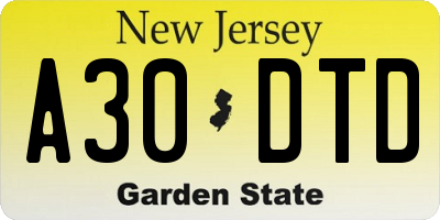 NJ license plate A30DTD