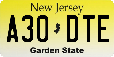 NJ license plate A30DTE
