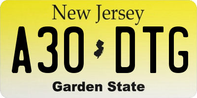 NJ license plate A30DTG