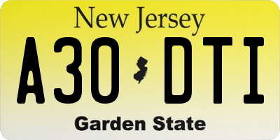 NJ license plate A30DTI